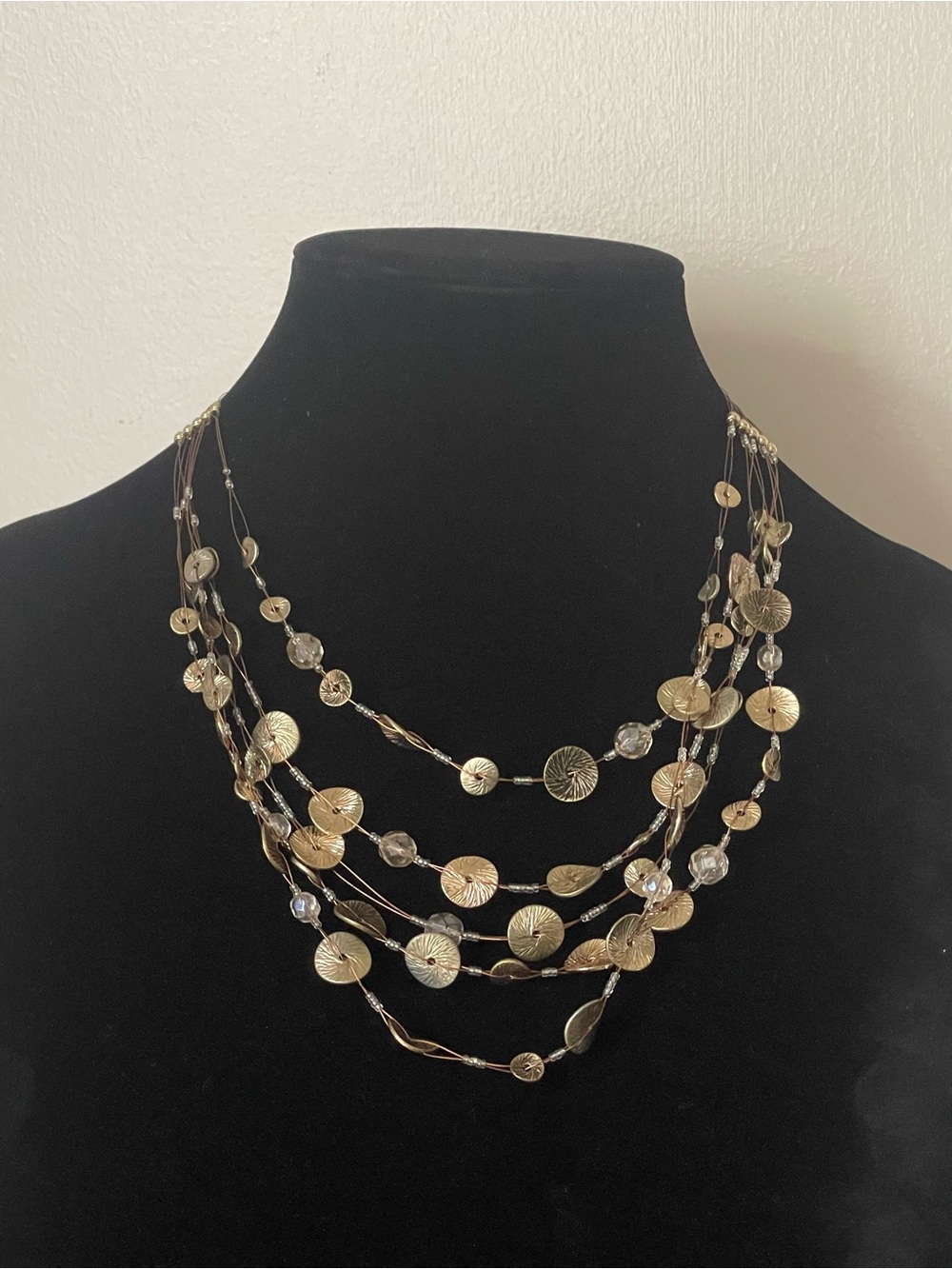 Chico's Gold Multi-Strand Disc and Bead Necklace